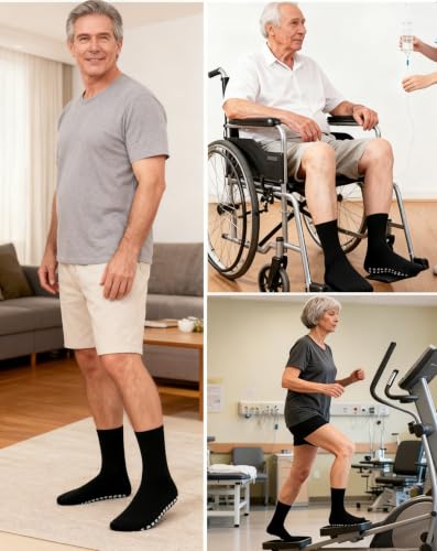 Large 4-Pair Non Slip Grip Socks for Men Women Hospital Elderly Black Grey Navy Blue