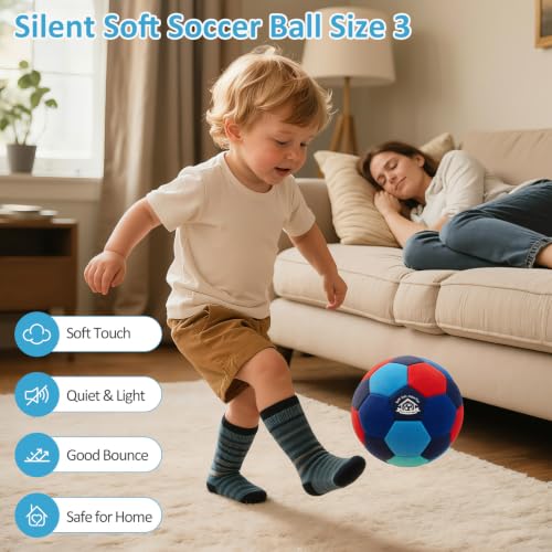Indoor Soccer Ball Size 3 Silent Foam Soccer with Pump - Purple Red Blue