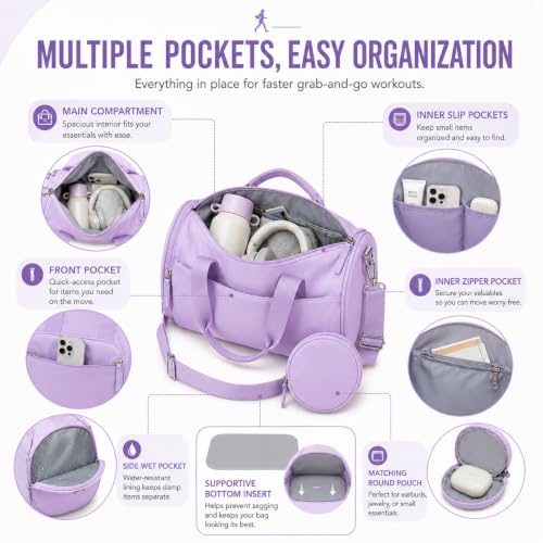 Mini Gym Bag for Women - Small Water-Resistant Duffle with Wet Pocket & Coin Purse