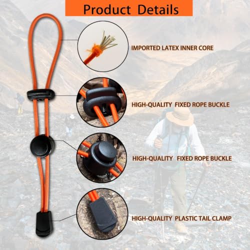 Tactical Hiking Pole Holder Set with 3 Sizes - Heavy Duty Elastic Cord, Khaki, Orange & Black Variations