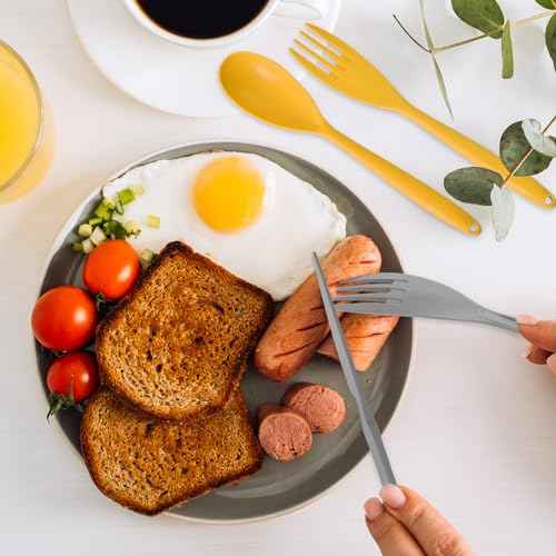 Knives Spoons and Forks Set, Large BPA Free Reusable Travel Utensils, Plastic Cutlery set Portable Lunch Tableware (8 Color)