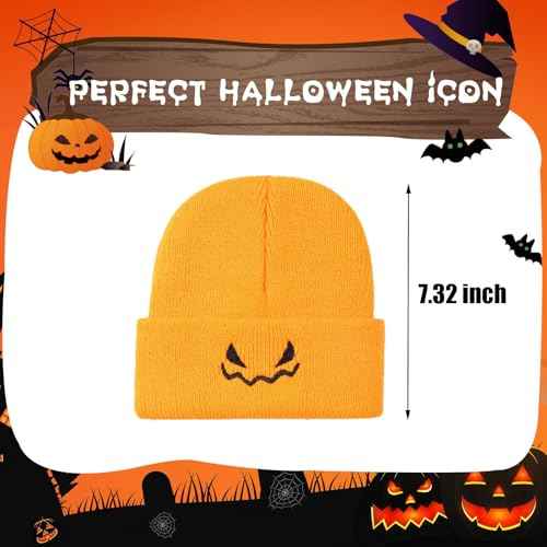Halloween Pumpkin Knitted Beanie Hat Winter Thick Warm Soft Cute Hat for Halloween Orange
