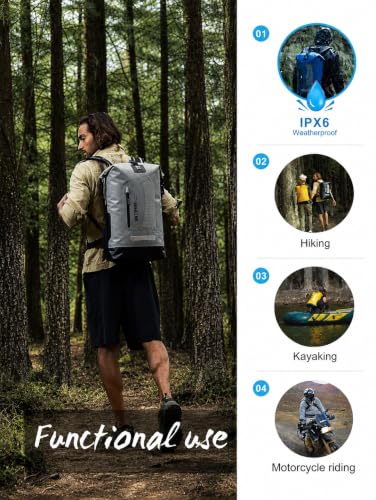 IDRYBAG Waterproof Dry Backpack 30L Gray for Kayak & Outdoor Adventures