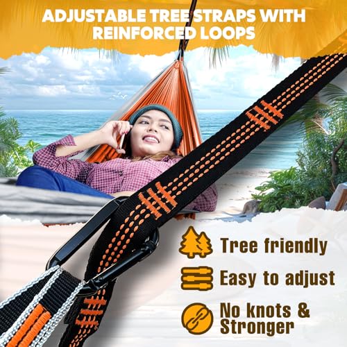 Ultra-Light Travel Camping Hammock Orange/Grey 275x140cm - 300kg Capacity