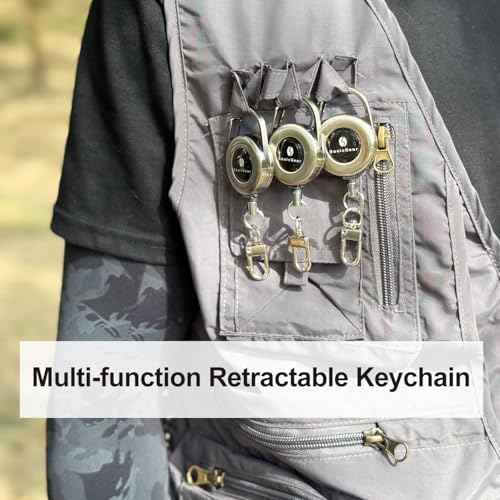 BasicGear Retractable Keychain 2 Pieces Brushed Metal with 24 Inch Cord, Heavy Duty Badge Reel Holder for Outdoors