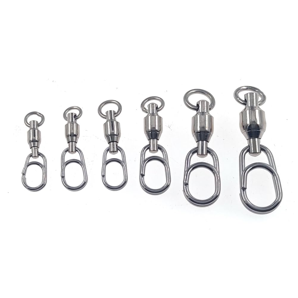 Fishing Ball Bearing Swivel Fishing Split Ring Fast Link Fishing Lures Stainless Steel Solid Welded Rings Barrel Swivels Saltwater (Ball Bearing Swivel with Split Ring (8454), 1#-0.8INCH /26LB)