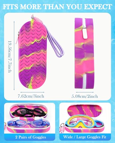 Large Ventilated Swim Goggle Case - Silicone with Drainage Holes - Purple Pink Yellow Gradient