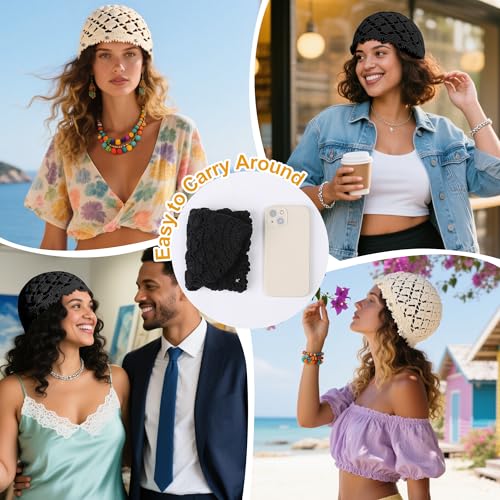 Ababalaya Women's Cotton Crochet Hat Boho Beanie Handmade Knit Skull Caps for All Seasons
