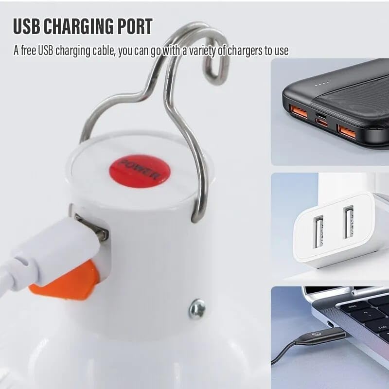 Generic Multifunctional USB Charging Emergency LED Bulb High Brightness 60W Energy Saving Commercial LED Bulb Hook Camping Fishing Portable Lantern, White