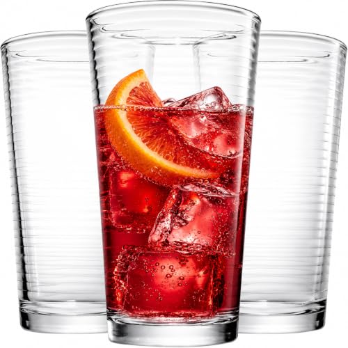 10 Pack Highball Glasses Set 17oz Ribbed Drinkware for Cocktails & Beverages - Dishwasher Safe