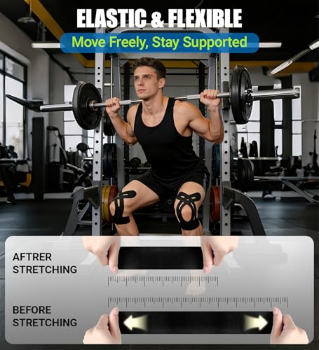 Precut Kinesiology Tape for Knees - 12 Pcs Black Individually Packaged