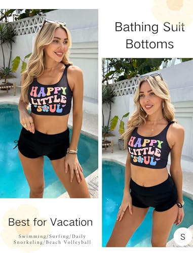 AI'MAGE Women's 3-Inch High Waist Swim Shorts Black Large