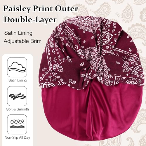 Ababalaya Satin Lined Beanies for Women - Chemo Headwear Sleep Cap - Burgundy / 2