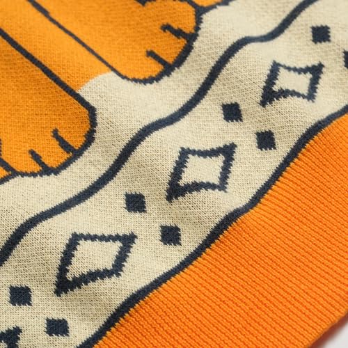 OXKNIT Women's Vintage Cat Pattern Knit Polo Shirt - Orange XXL Short Sleeve