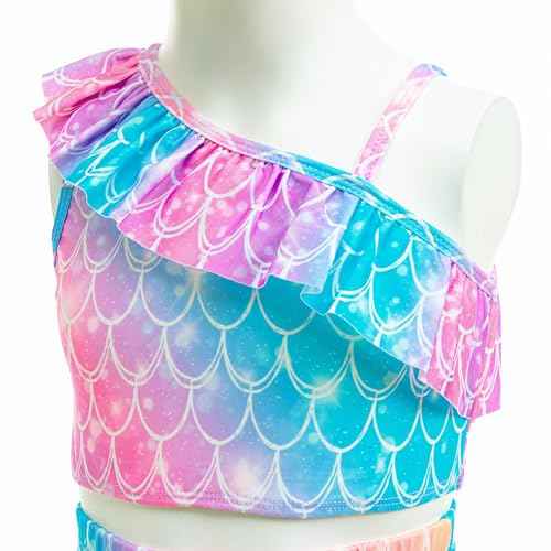 GALLDEALS Girls Swimsuit 3 Piece Bathing Suits Flounce Ruffle Tankini Set Beach Swimwear with Cover Ups Skirt for 3-10 Years