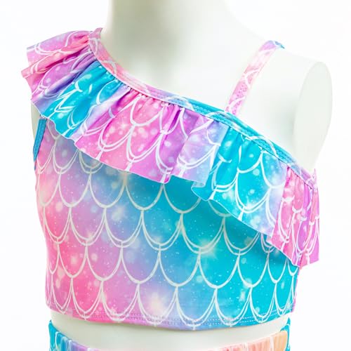 GALLDEALS Girls Swimsuit 3 Piece Bathing Suits Flounce Ruffle Tankini Set Beach Swimwear with Cover Ups Skirt for 3-10 Years