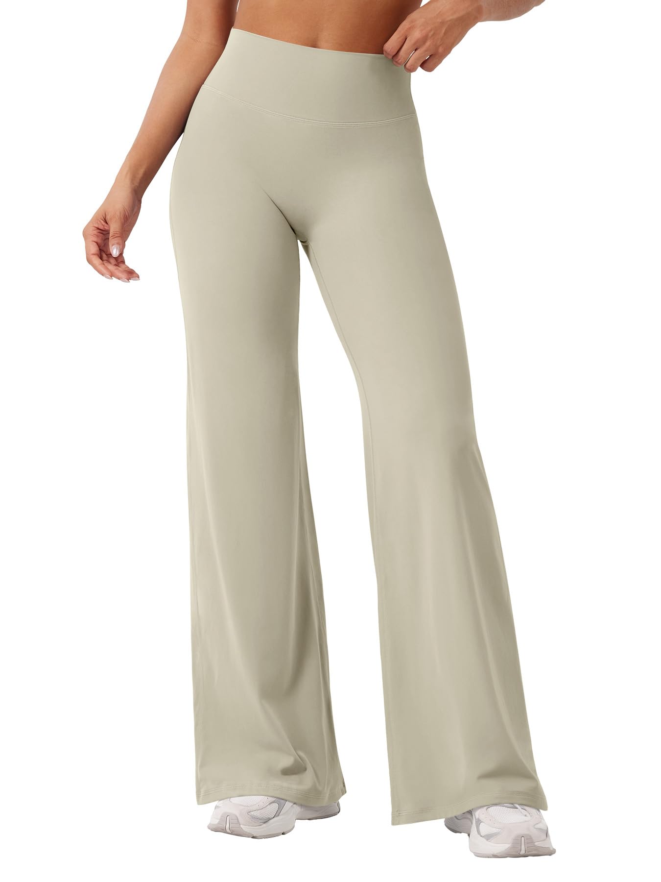 YEOREO Workout Leggings Womens No Front Seam Straight Leggings 31.5" High Waist Buttery Eddiy Gym Yoga Pants Light Sand M
