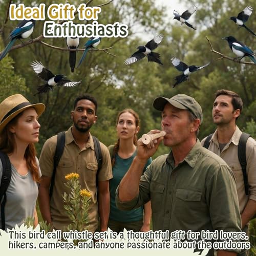 9 Pack Wooden Bird Calls Set - Handcrafted Realistic Bird Sound Whistles for Birdwatching & Outdoors