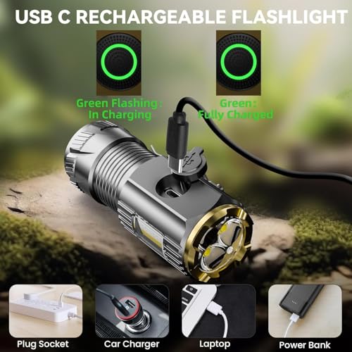 Rechargeable Mini LED Flashlight Set - 9000 Lumens, Waterproof, 6 Modes, with Clip & Magnet - Grey 2-Pack