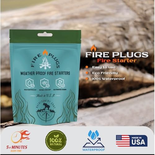 100% Waterproof Fire Plugs Fire Starters (50 Pack), BBQs, Smokers, Fire Pits, Fireplaces | Natural, Easy to Light, Emergency Ready