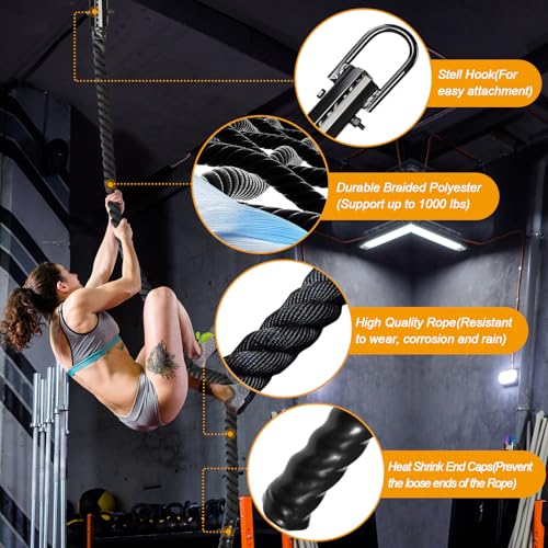 1.5 Inch Diameter Climbing Rope Gym Workout - 10ft Heavy Duty Exercise Rope for Indoor & Outdoor Fitness