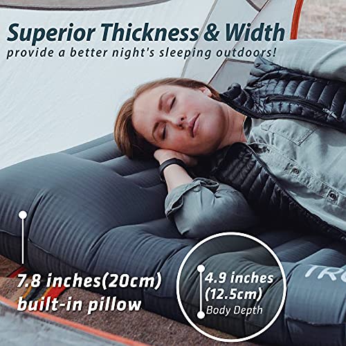 Camping Sleeping Pad with Built-In Pump & Neck Support - Thick 4.9" Ultralight Mat