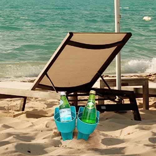 Home Queen Beach Cup Holder with Pocket, Multi-Functional Sand Cup Holder for Beverage Phone Sunglasses Key, Beach Accessory Drink Sand Coaster, 2-Pack, Turquoise