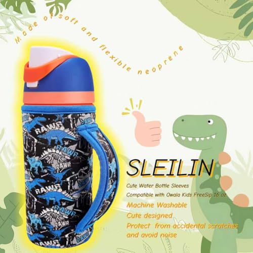 16 oz Kids Water Bottle Sleeve - Strawberry Neoprene Cover with Handle - Compatible with Owala FreeSip for Boys & Girls