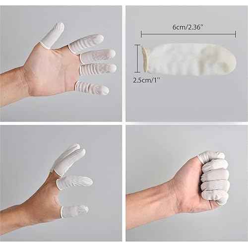 G2PLUS Disposable Finger Cots, 400pcs White Latex Rubber Finger Gloves, Rolled Edge Protective Covers for Electronic Repair, Nail Art, Tattoo, Lab Use, Crafting