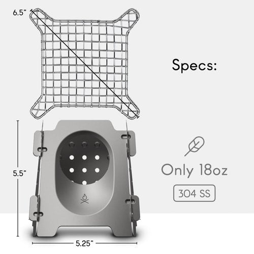 überleben Stöker Wood Burning Camp Stove - Stainless Steel Portable Stove for Camping, Backpacking, & Hiking - 18oz Folding Camping Stove - Small Wood Stove Camping Essentials (Carbon Black)