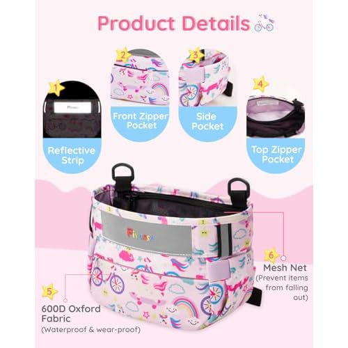 Kids Bike Basket, Bicycle Basket Front Handlebar, Waterproof Cute Fabric Children's Bike Basket, Kids Bike Accessories Fit Most Boys, Girls, Toddlers Bike or Scooter, Easy to Install