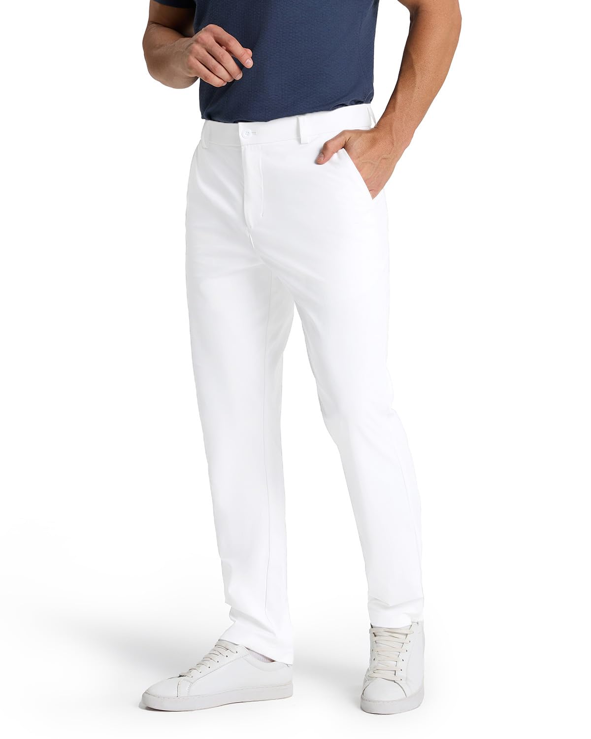 SNOWTEN Mens Slacks for Men, Classic Fit Golf Pants for Men, Stretch Dress Pants Men 32" Quick Dry Lightweight, Pockets Pure White 34w × 32L