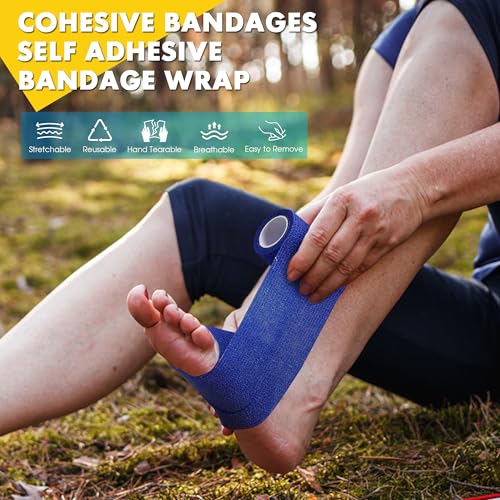 6 Pack Self Adhesive Bandage Wrap, 4 in x 5 Yards Non-Woven Self Adherent Cohesive Bandage, Vet Wrap Wound Tape for Thumb Finger Wrist Knee Ankle, White