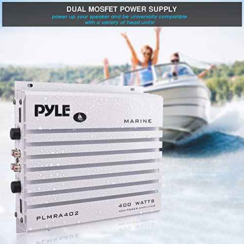 Pyle Hydra Marine Amplifier - Upgraded Elite Series 400 Watt 4 Channel Audio Amplifier | Waterproof Dual MOSFET Power Supply | GAIN Level Controls, RCA Stereo Input & LED Indicator