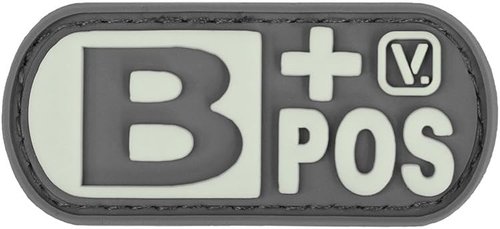 B+ Positive Blood Type 'Super-Lumen' Glow-in-The-Dark Patch (Wolf Gray)