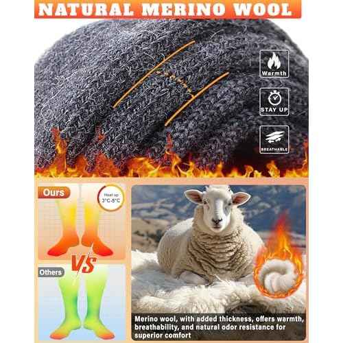 Hylaea Merino Wool Ski Socks, Cold Weather Socks for Snowboarding, Snow, Winter, Thermal Knee-high Warm Socks, Hunting