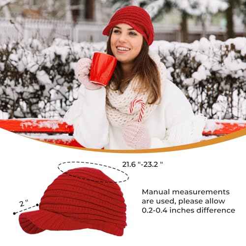 Womens Satin Lined Beanie Slouchy Winter Knit Hat Newsboy Hat with Brim Silk Lined Beanie