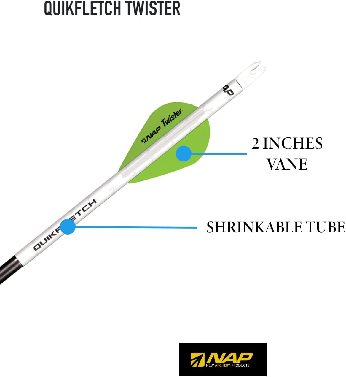 New Archery Products Quikfletch Twister 2" 3-Vane Stabilizing Fletching for Increased Accuracy of Compound Bow Arrows & Crossbow Bolts - 6 Pack
