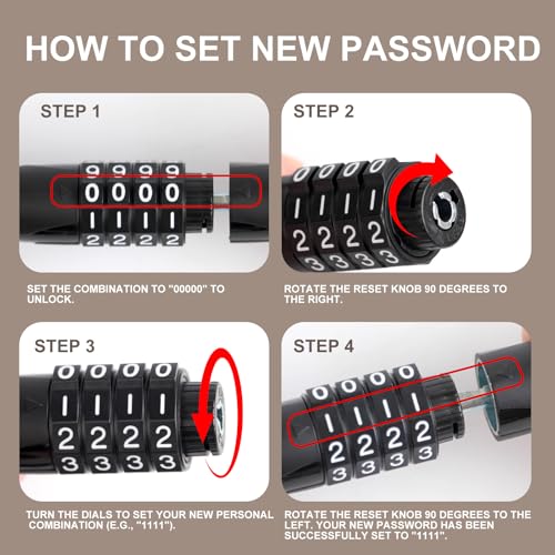 Venzio 4-Digit Combination Bike Chain Lock 4mm 3ft Anti-Theft Security