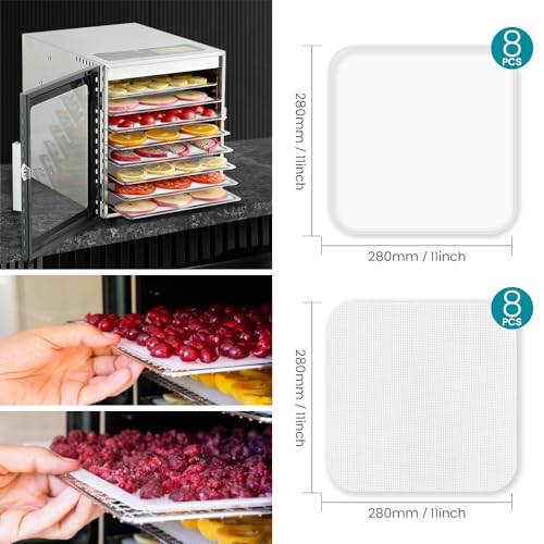 Silicone Food Dehydrator Trays Set with Mesh Mats 11x11in - 8 Pcs