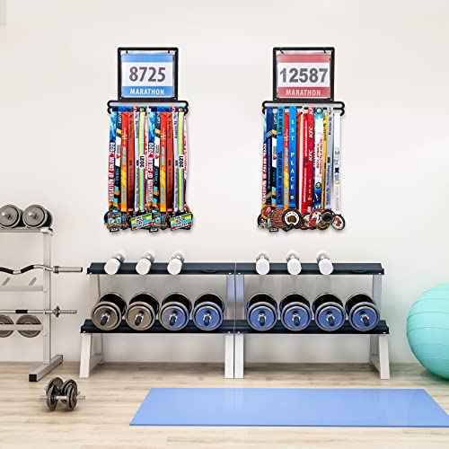 Moxweyeni Race Medal and Bib Display Medal Hanger Running Bib Holder Wall Mounted Hanging Rack Stands Gifts for Runners