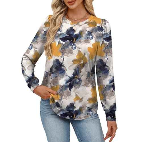 Alaroo Womens Long Sleeve Shirts 2025 Fall Tunic Tops Crewneck Blouses Print