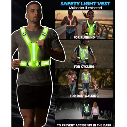 LED Reflective Vest Running Gear, 8 Lights Colors Illuminated, USB-C Rechargeable, High Visibility Safety Vest with Adjustable Waist/Shoulder, Light Up Vest for Night Dog Walking Cycling