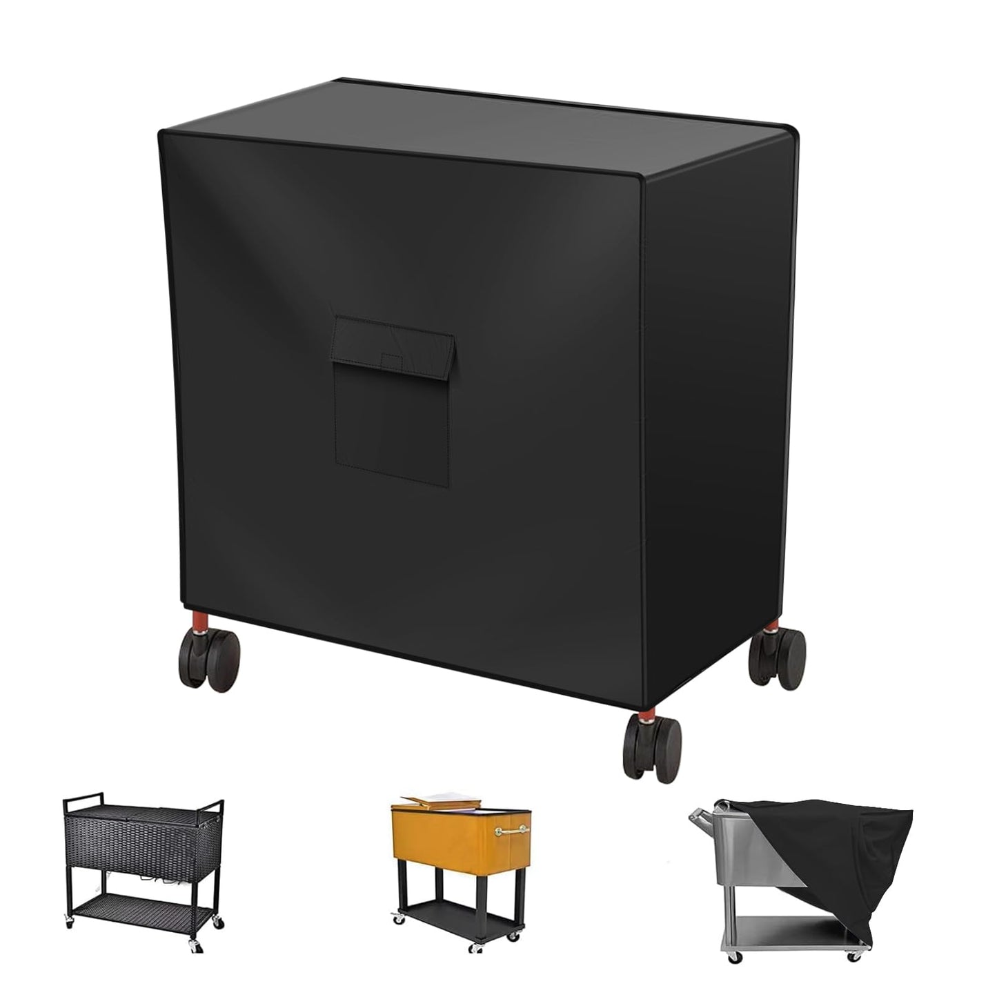 420D Oxford Cloth Cooler Cart Cover, Waterproof Patio Ice Chest Protective Covers, Black Patio Cooler Cover, UV Resistant Ice Chest Cover Fits Most 80 QT Drink Cooler with Wheels, 37L X 20W X36H in