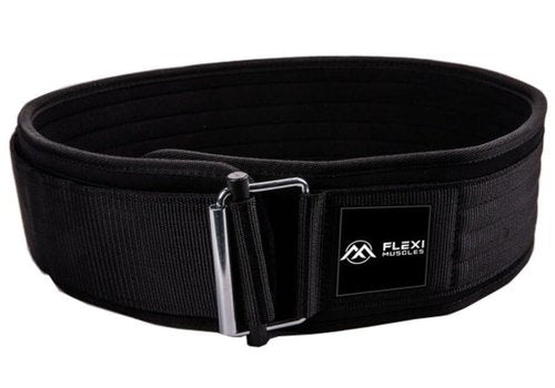 Flexi Muscles Quick Lock Weightlifting Belt - Adjustable Back Support with Metal Buckle - Ideal for Powerlifting, Cross Training, and Olympic Lifting - Durable Lifting Belt for Men & Women (Black, L)