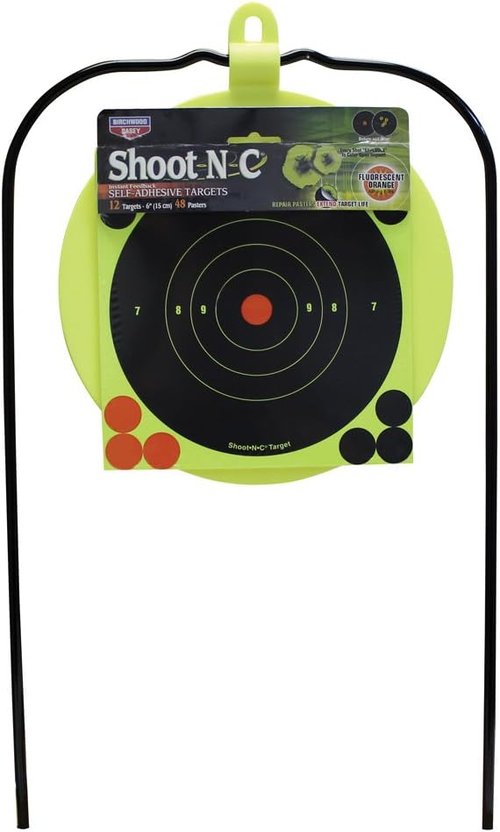Birchwood Casey 8" Ground Strike Hanging Target Kit - Durable Self-Healing Yellow Plate for .22 Caliber & Up