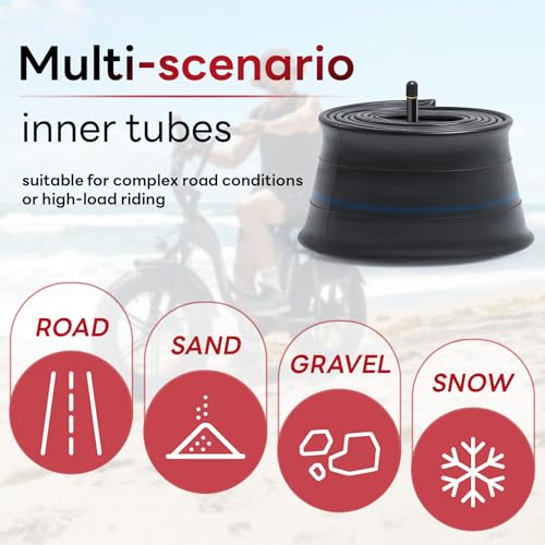 20x3.5 20x4.0 Heavy Duty Fat E-Bike Tube, 20" Replacement Fat Bicycle Inner Tube(Single), Reliable 20 x 3.5-4.0 Bike Inner Tube AV32mm Schrader Valve for City/Road/Mountain/Electric Cycling Scenarios