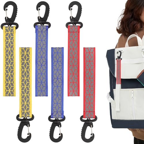 6Pcs Reflective Backpack Tags Reflective Keychain Backpack Reflector Straps reflective backpack pendants Reflective Gear for Backpack Clothes Wheelchair Cycling Walking Running