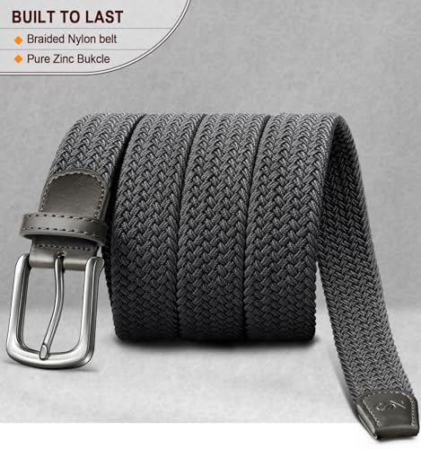 Men's Stretch Woven Braided Web Golf Belt 30-34 Inch Adjustable Multi-Pack - Beige & Dark Gray