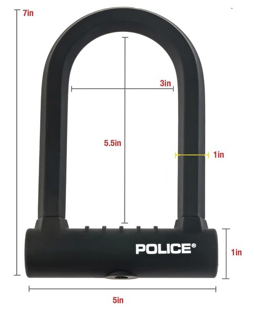 POLICE U-Lock Bike Lock with Key, U-Lock for Bicycles, Lock for Scooters, Outdoor Equipment Silicone-Coated Bike Lock with Cable Heavy Duty Black